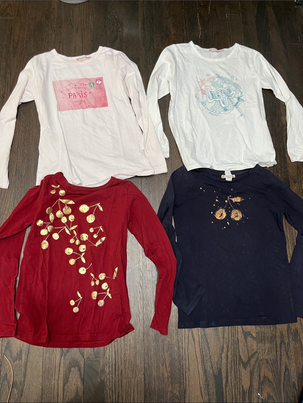 BONPOINT Bundle of 4 Girls Long Sleeve Graphic Tops - Red, Navy & White